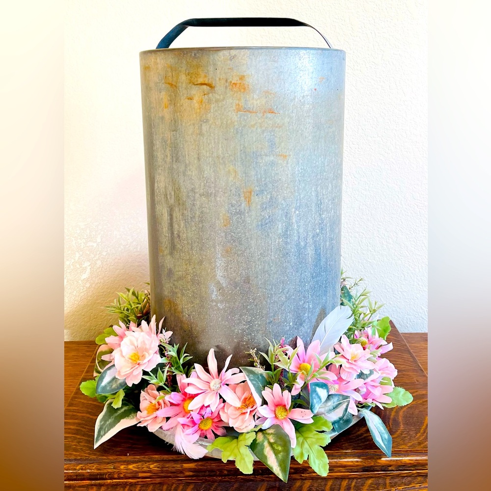 Antique Chicken Feeder w/ artificial flowers